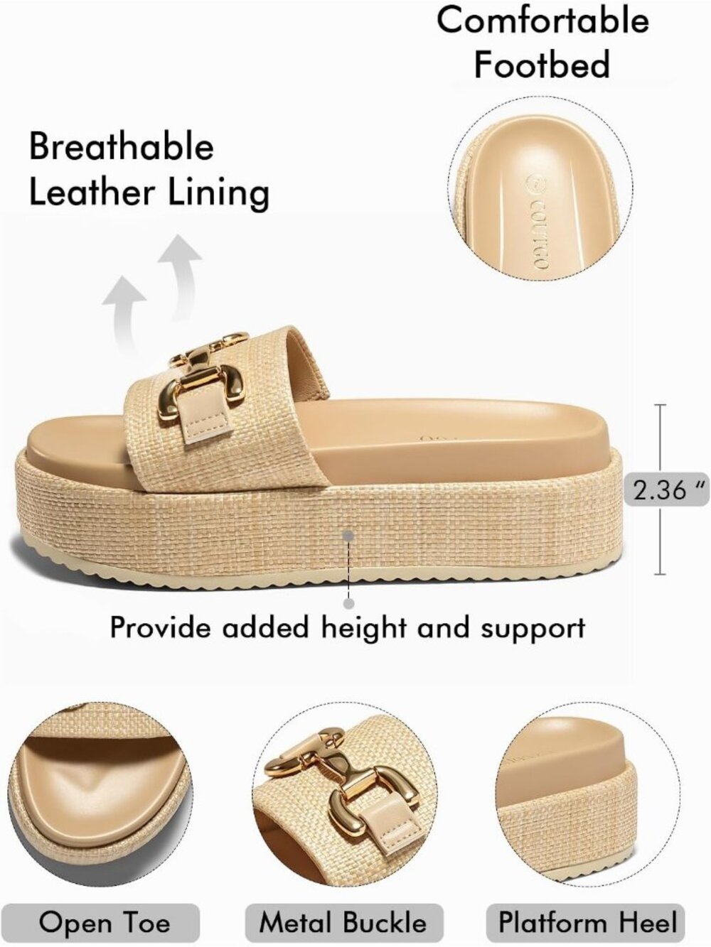 Women's Beige Comfortable Stylish Casual Beach Style Round Open Toe Sandals - Picture 4 of 5